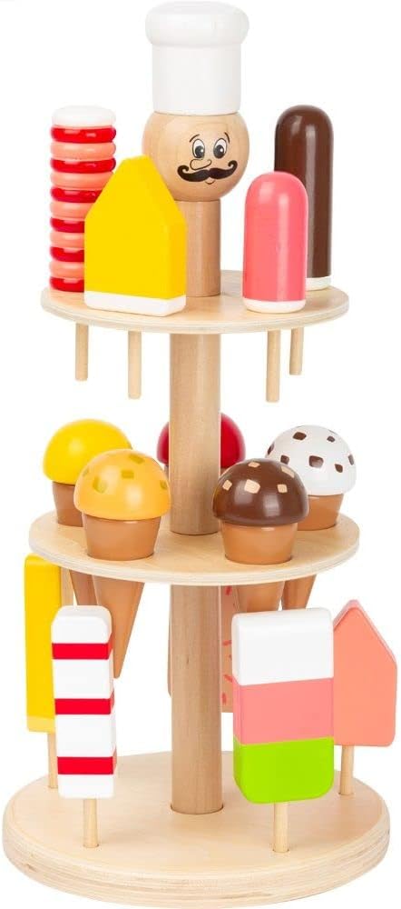 small foot Eisständer aus Holz, Zubehör für Kaufmannsladen und Kinderküche, 15 Eis-Sorten, für Kinde