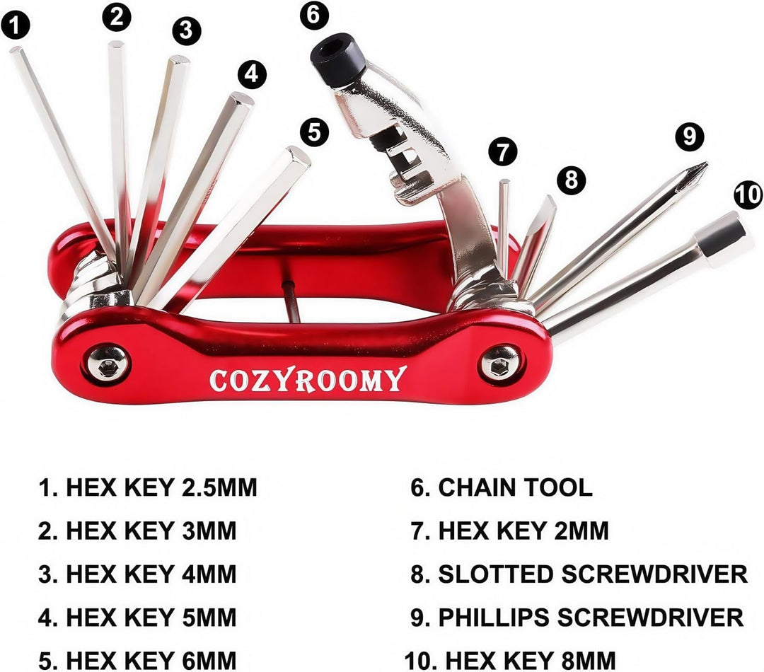COZYROOMY Fahrrad Reifen Reparaturset - Reparatur Werkzeug Set mit 210 Psi-Minipumpe 10 in 1 Multito