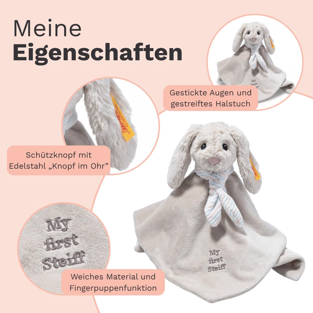 Steiff Kuscheltier Hoppie Hase Schmusetuch, Süsses Stofftier, Jungen, Mädchen & Babys ab 0 Monaten,