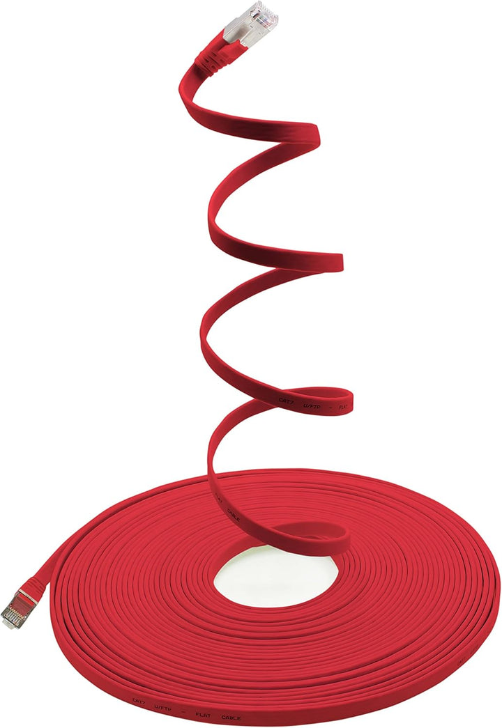 10m - rot - 10 Stück CAT.7 Gigabit Ethernet LAN Flachband Flachbandkabel (RJ45) Netzwerkkabel Rohkab
