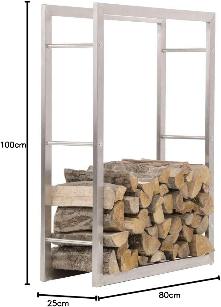 CLP Kaminholzregal Keri aus Edelstahl I Robuster Kaminholzständer mit Bodenschonern I Holzbutler in