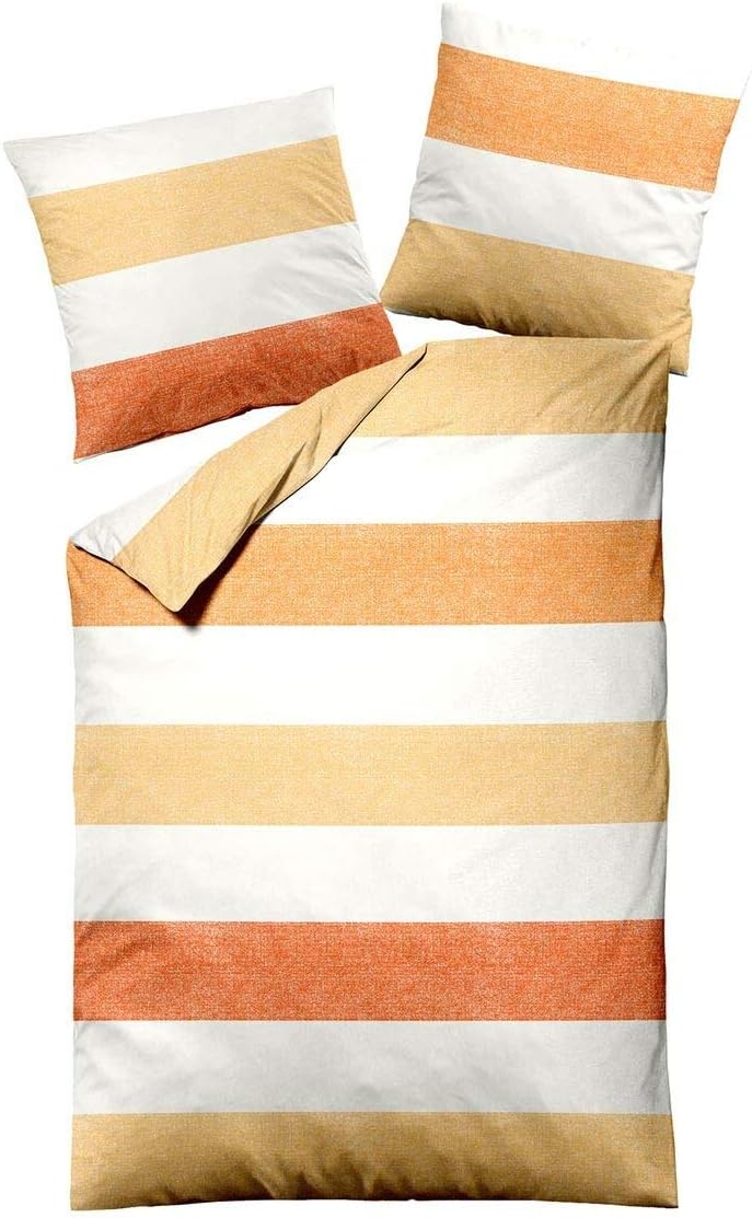 Traumschlaf Bettwäsche Biber Streifen orange 1 Bettbezug 200 x 220 cm + 2 Kissenbezüge 80 x 80 cm, 1