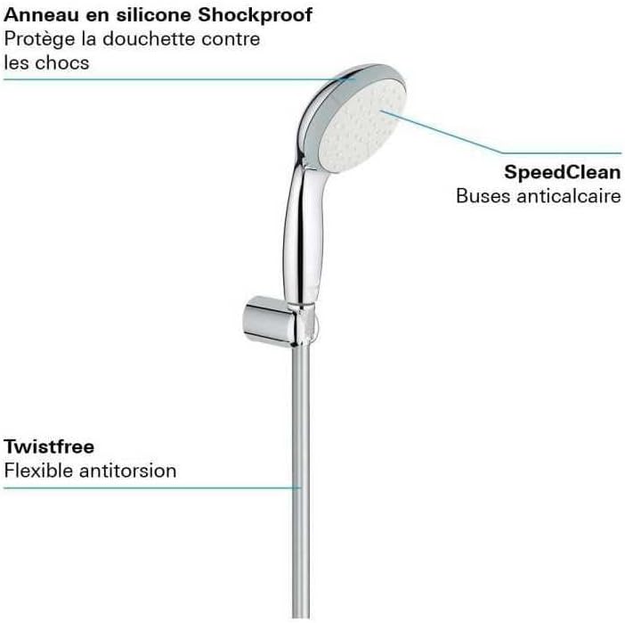 Grohe Vitalio Go 100, Brause-und Duschsysteme - Wandhalterset, 1 Strahlart, chrom, 26198000 Silber,