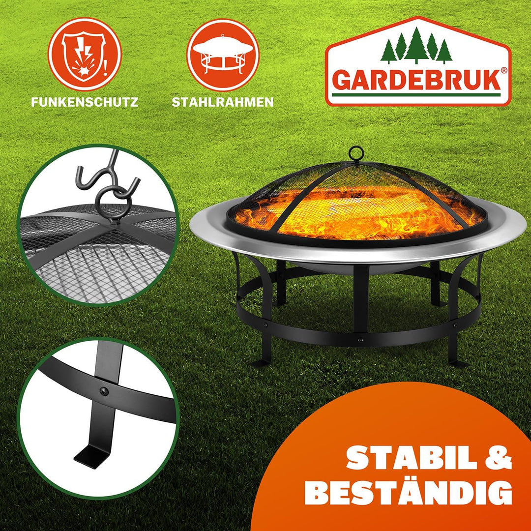 Gardebruk® Feuerstelle 75cm Edelstahl Funkenschutz Garten Outdoor Balkon Feuerschale Grill