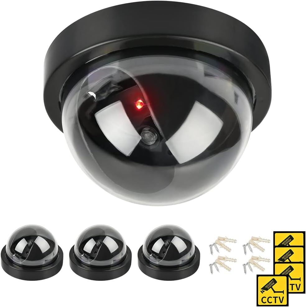 DODUOS 4 Stück Dummy Sicherheits Dome Kameras, Attrappe Kamera CCTV Dummy Überwachungskamera mit Rot