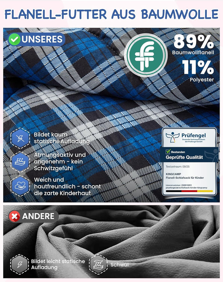 KingCamp Kinderschlafsack Schlafsack Winter Warmer Deckenschlafsack 3-4 Jahreszeiten für Kinder beim