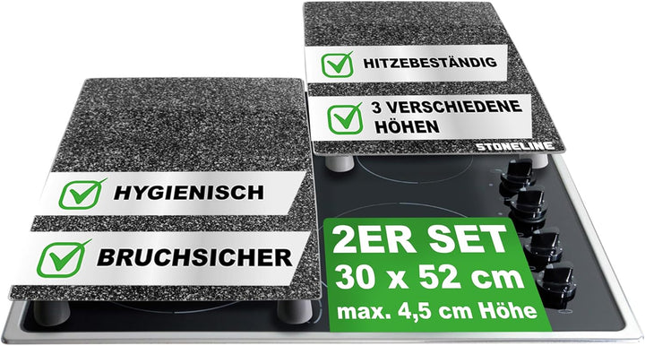 STONELINE® Herdabdeckplatten/Schneideplatten-Set aus schlagfestem und hitzebeständigem Glas, 2-teili