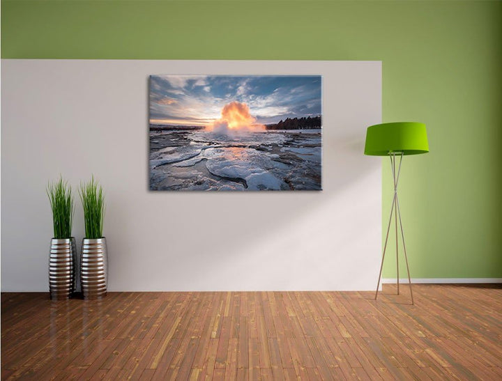 Heisse Quelle in Island, Format: 100x70 auf Leinwand, XXL riesige Bilder fertig gerahmt mit Keilrahm