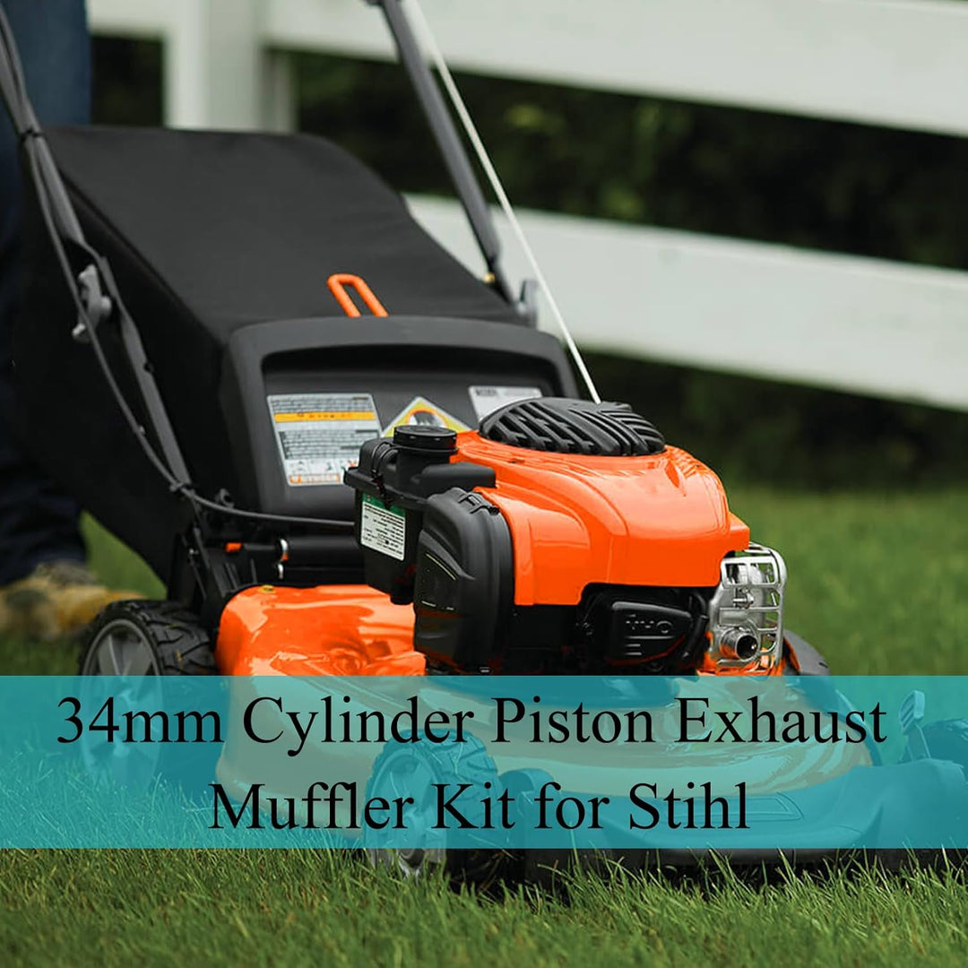 Atunee 34 mm Zylinderkolben-Auspuff-Schalldämpfer-Set für Stihl FS75 FS80 FS85 FC75 FC85 Trimmer ers