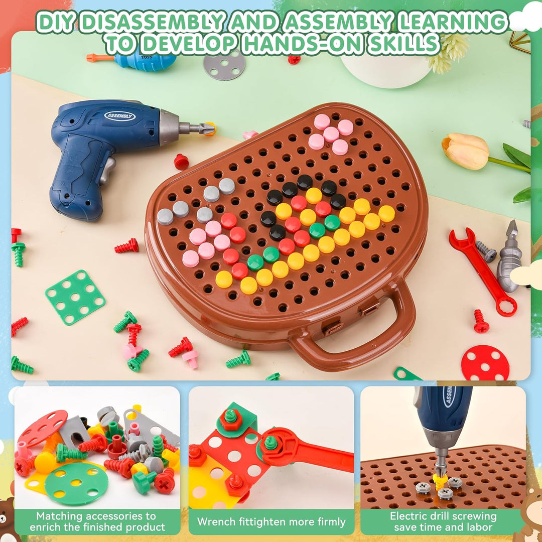 DAOUZL Montessori Spielzeugkiste mit Bohrmaschine, Magische Montessori-Spielzeugkiste, Mosaik Puzzle