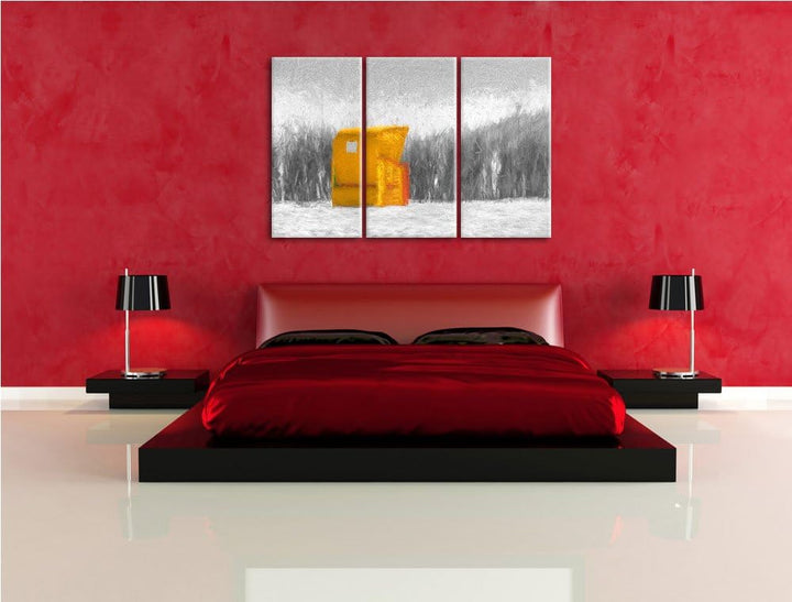 gemütlicher Strandkorb schwarz/weiss Spezial 3-Teiler Leinwandbild 120x80 Bild auf Leinwand, XXL rie