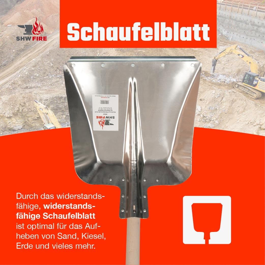 SHW-FIRE Hallenser Alu Flachrandschaufel, 130cm Stiel mit Stahlschutzkante - vielseitig einsetzbar