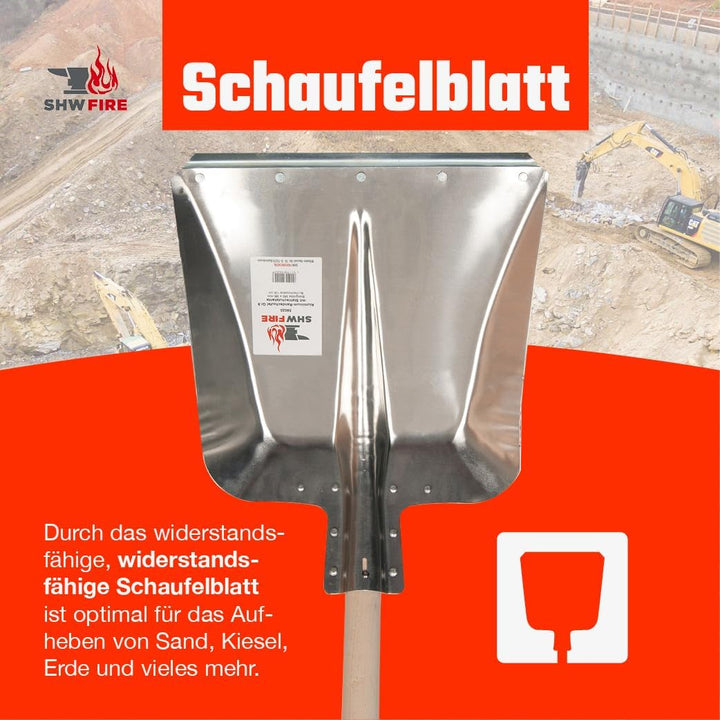 SHW-FIRE Hallenser Alu Flachrandschaufel, 130cm Stiel mit Stahlschutzkante - vielseitig einsetzbar