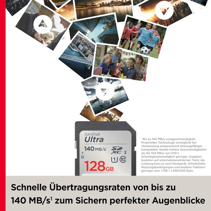SanDisk Ultra SDXC UHS-I Speicherkarte 128 GB (Für Kompaktkameras der Einstiegs- und Mittelklasse, F