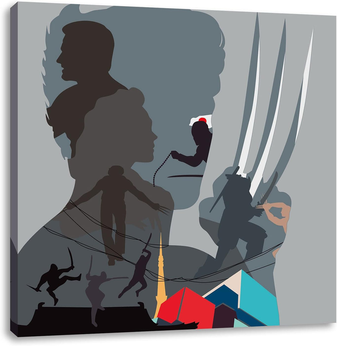 Pixxprint Wolverine, Format: 70x70 auf Leinwand, XXL riesige Bilder fertig gerahmt mit Keilrahmen, K