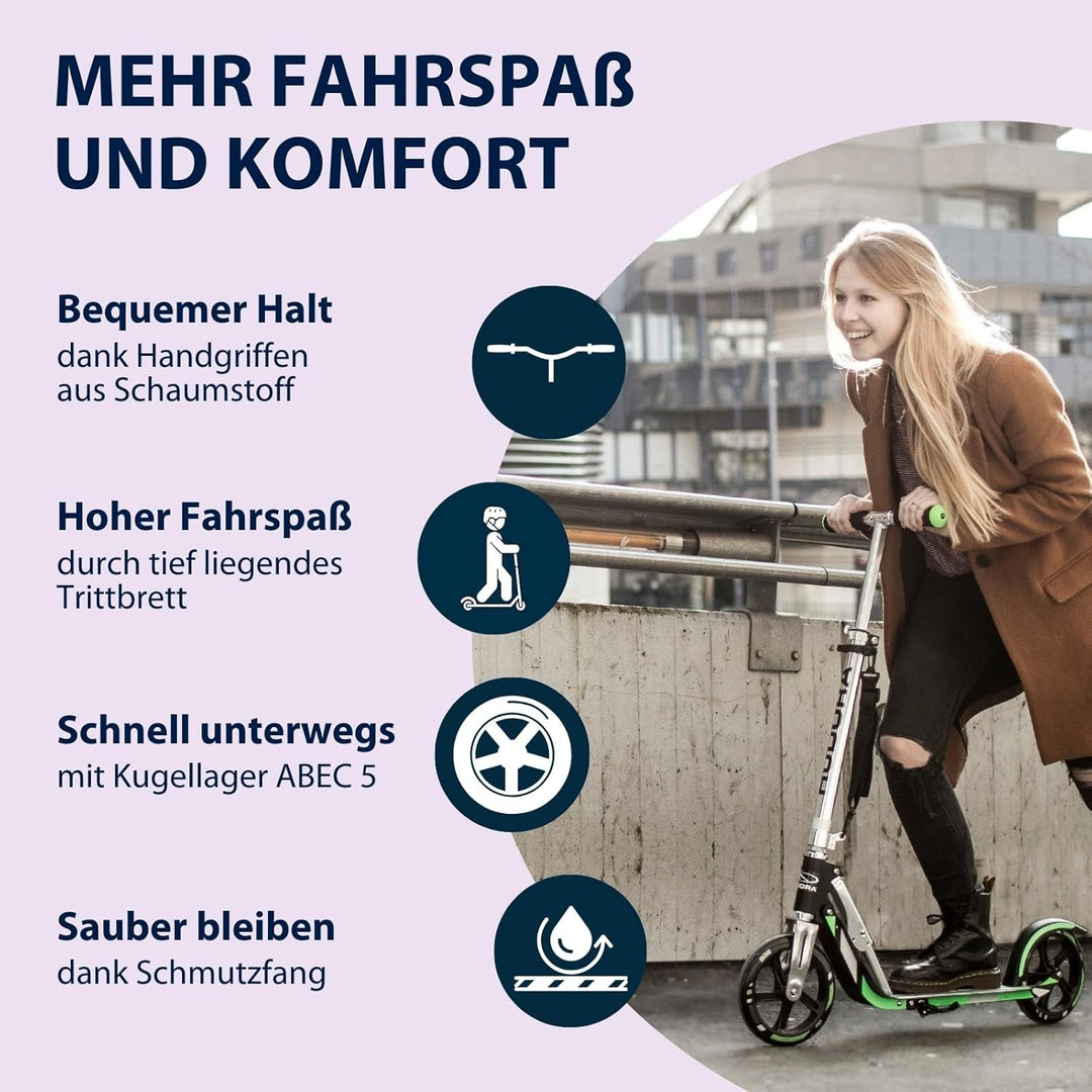HUDORA BigWheel Scooter 205 - Stabiler Aluminium-Roller - Höhenverstellbarer & zusammenklappbarer Ci