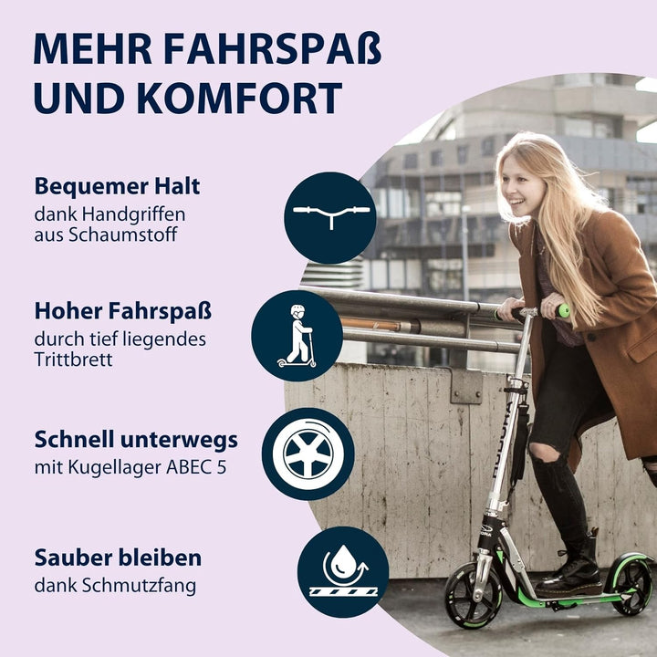 HUDORA BigWheel Scooter 205 - Stabiler Aluminium-Roller - Höhenverstellbarer & zusammenklappbarer Ci