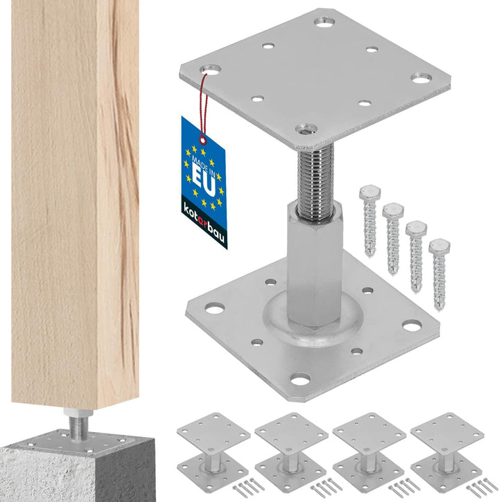 KOTARBAU® 4er Set Pfostenträger 110 x 110 mm Höhenverstelbar 90 – 150 mm Pfostenschuh Galvanisch Ver