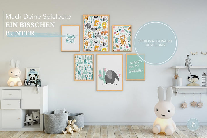 Papierschmiede® Bilder Kinderzimmer Kids Mood Poster Set Hakuna Matata Tiere, Kinderzimmer Bilder Ba