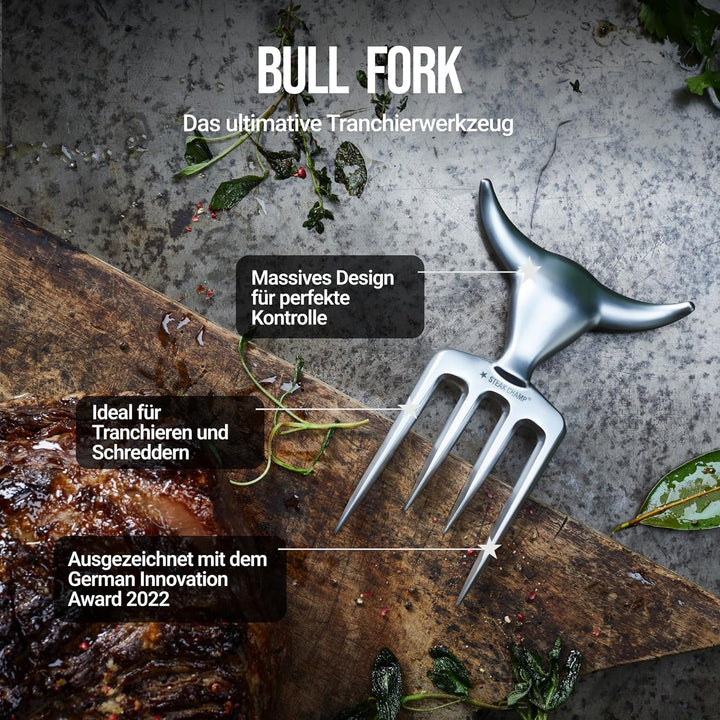 Steak Champ Bull Fork Fleischgabel, 16,5 cm: Massive Serviergabel, Tranchierbesteck, mit Zinklegieru