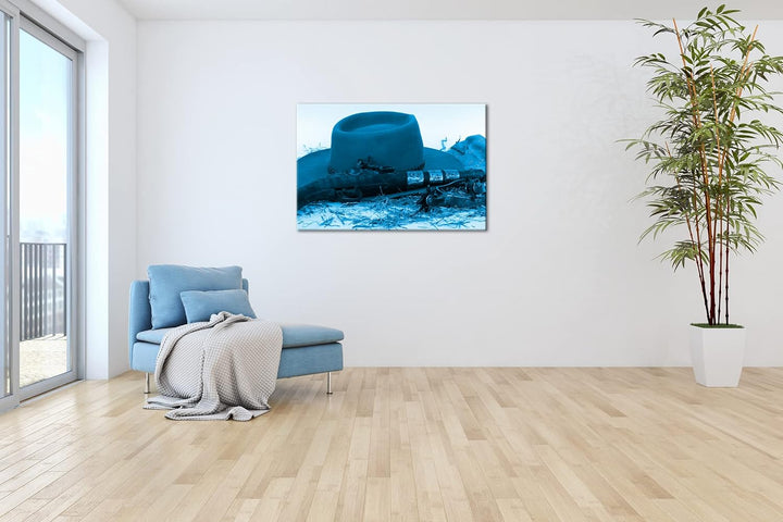 deyoli Wilder Westen Format: 80x60 Effekt: Monocrome Blau als Leinwandbild, Motiv fertig gerahmt auf