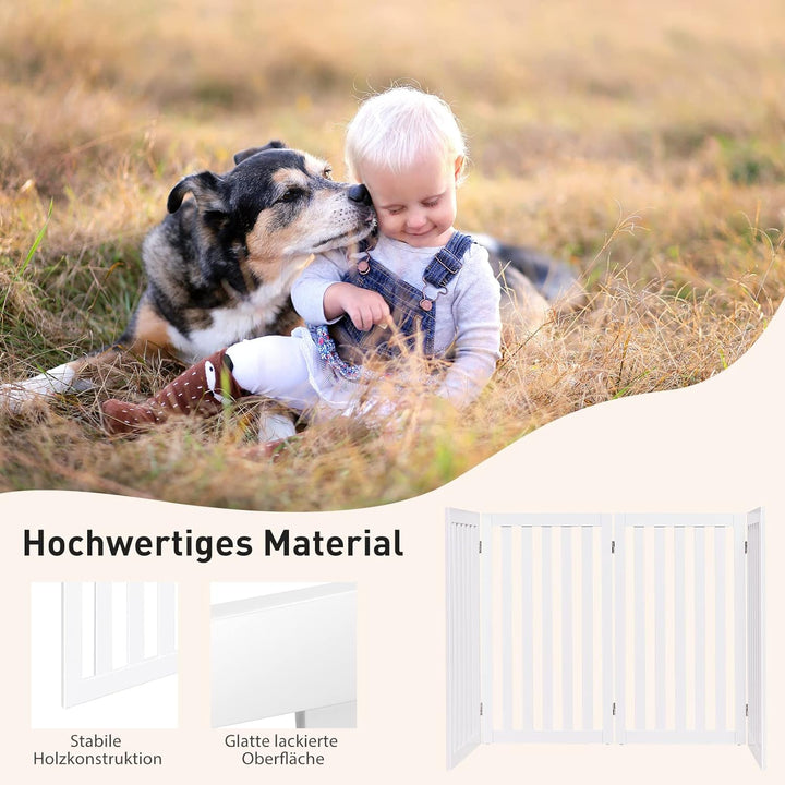 COSTWAY Absperrgitter Hunde 89cm Hoch, 4 Paneelen Schutzgitter Holz, Kindergitter klappbar, Treppeng