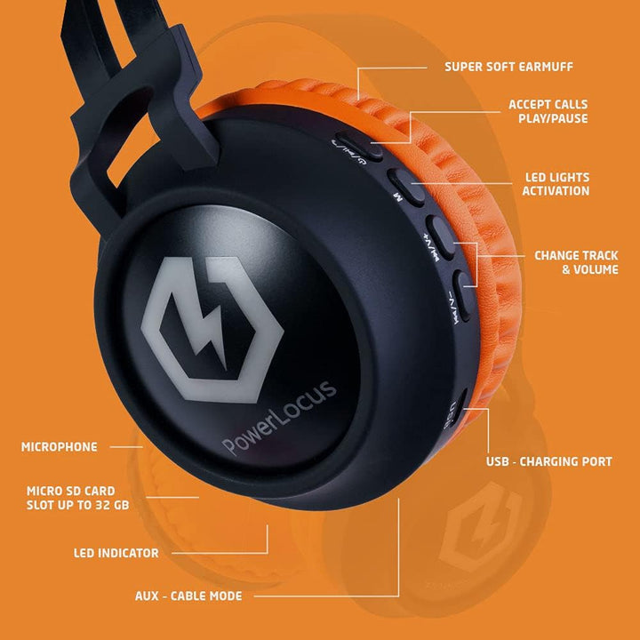 PowerLocus Kinderkopfhörer Bluetooth, Kinder Kopfhörer Over-Ear mit 85db Lautstärkebegrenzung LED-li