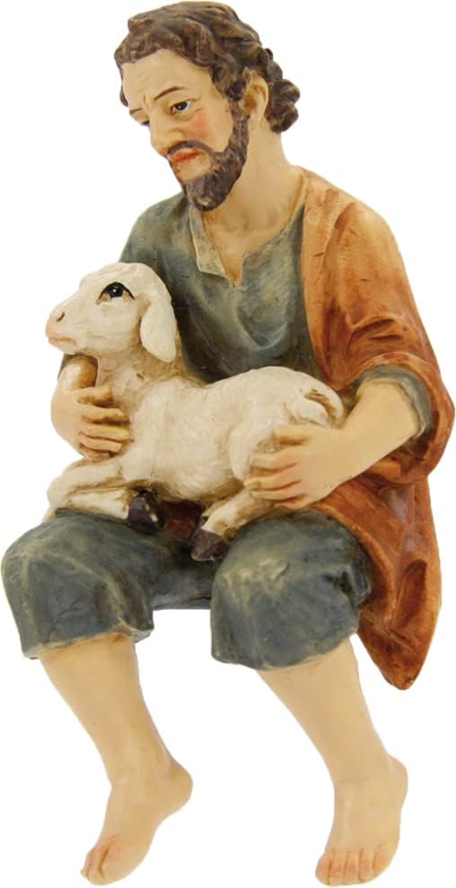 Dekoprojekt Krippenfigur Hirte mit Schaf, sitzend