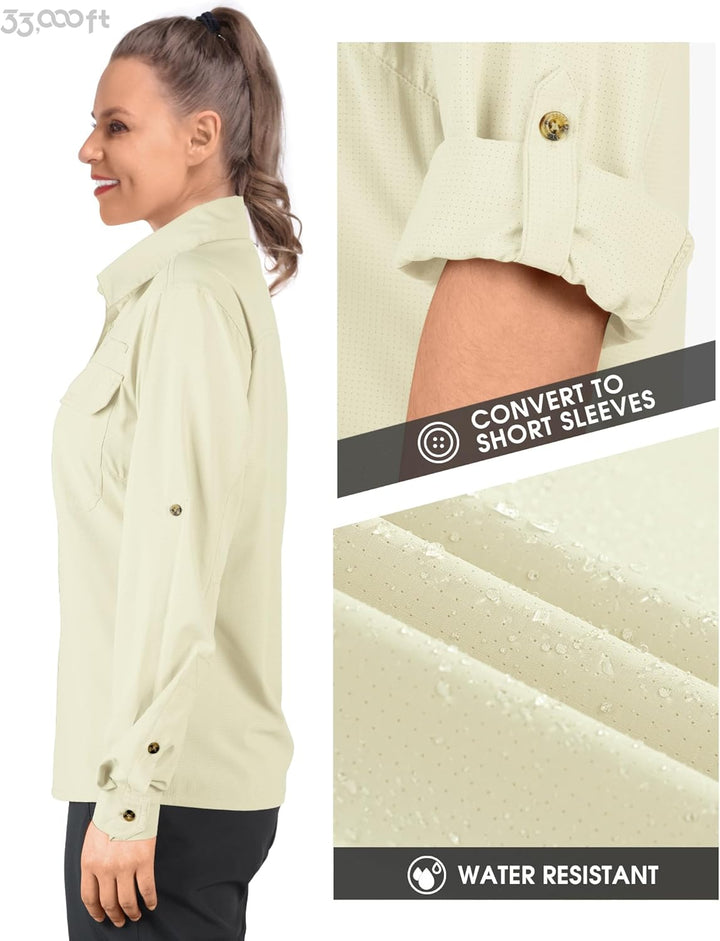 33,000ft Hemd Damen UPF50+ UV Schutz Outdoorhemd Schnelltrocknend Freizeithemd Langarm Funktionshemd