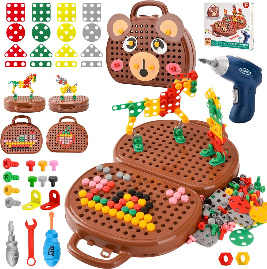 DAOUZL Montessori Spielzeugkiste mit Bohrmaschine, Magische Montessori-Spielzeugkiste, Mosaik Puzzle