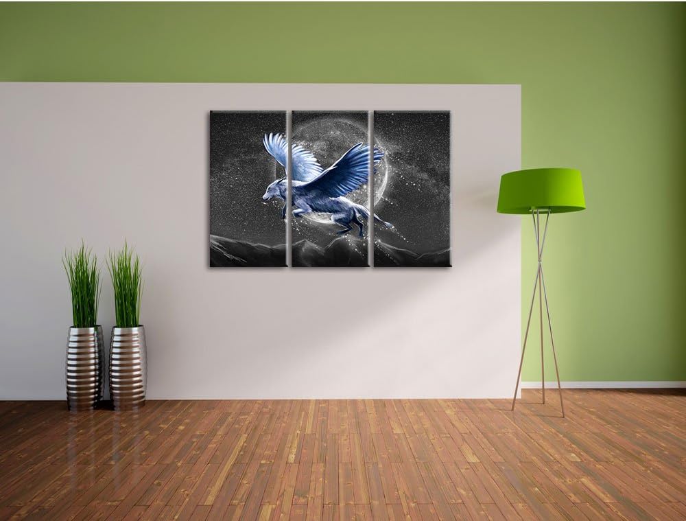 Pixxprint Wolf mit Flügeln als Leinwandbild | Grösse: 3 Teilig (120x80) | Wandbild| Kunstdruck | fer
