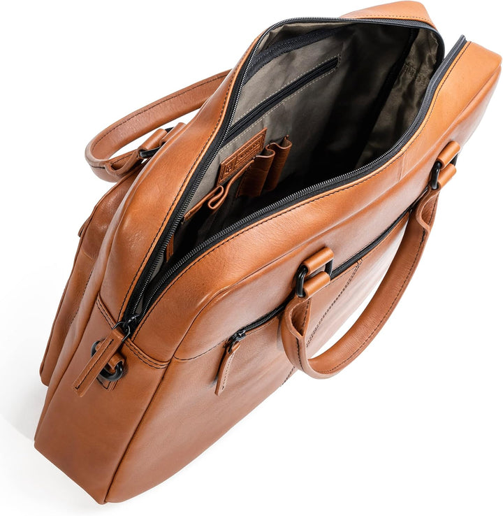 Farmhood Memphis Damen/Herren Leder Aktentasche | Umhängetasche mit Laptopfach und Handyfach | 38,5