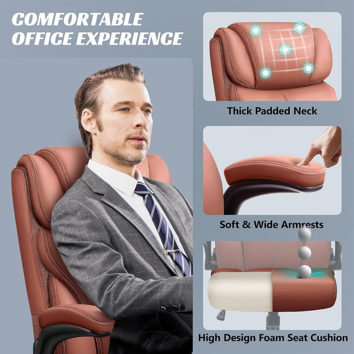 FelixKing Bürostuhl, Schreibtischstuhl Ergonomisch, Grosser und hoher Chefsessel Leder, Wippfunktion