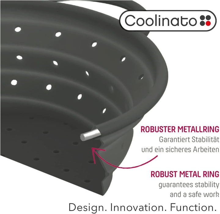 Coolinato Sieb aus Silikon, faltbar spülmaschinenfest, Nudelsieb Abtropfsieb Dampfgar Einsatz, Küche