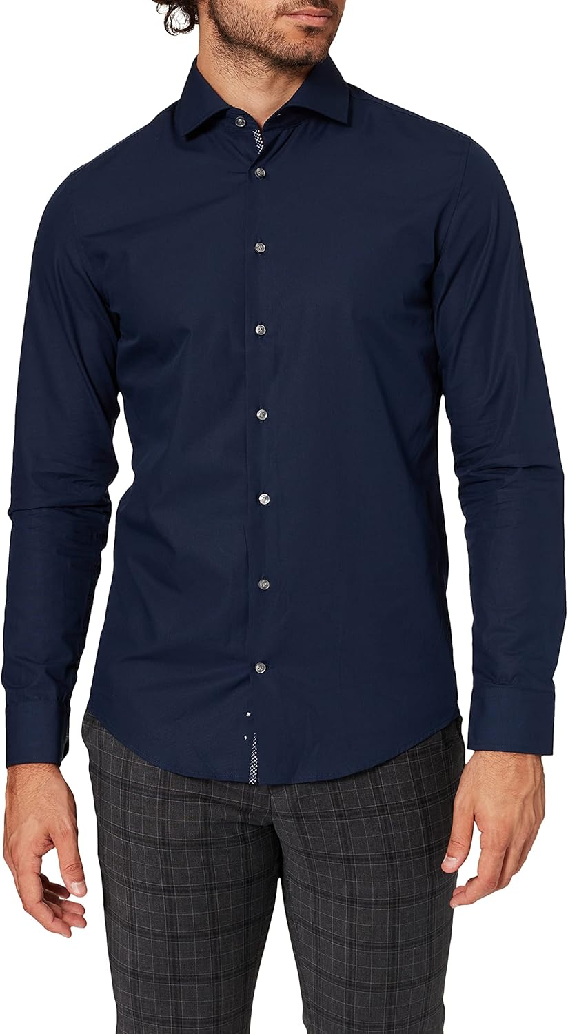 Seidensticker Herren Men Slim Patch Longsleeve Cotton Hemd 36 Dunkelblau(665477), 36 Dunkelblau(6654