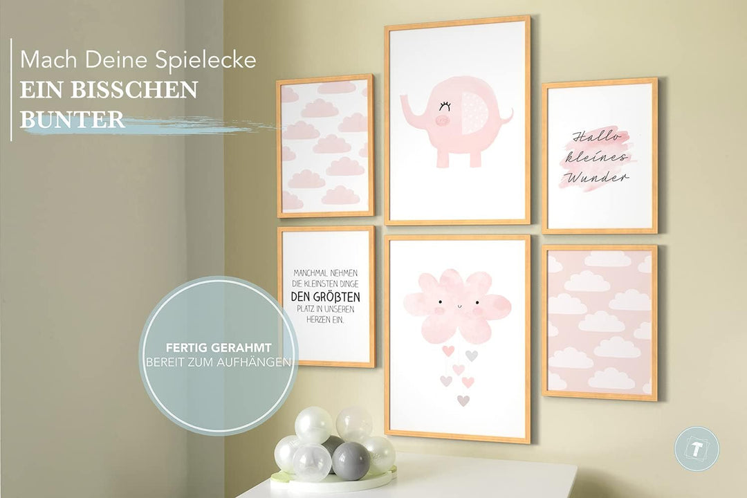 Papierschmiede® Bilder Kinderzimmer Kids Mood Poster Set Newborn Baby Girl, Gerahmte Bilder fürs Kin