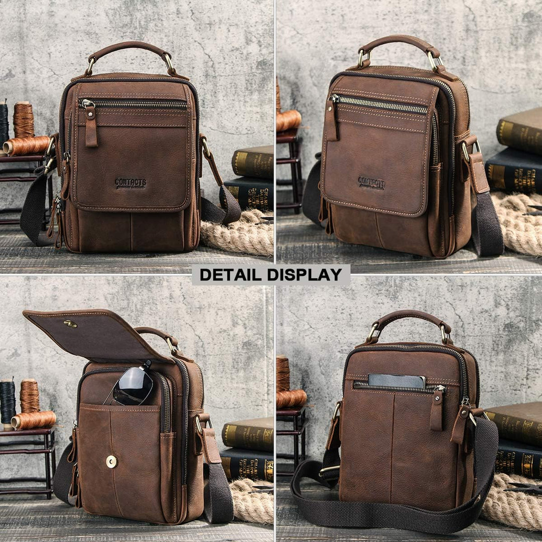 Contacts Echtes Leder Herren Laptop Mini Tab Messenger Crossbody Tasche Handtasche Kaffee