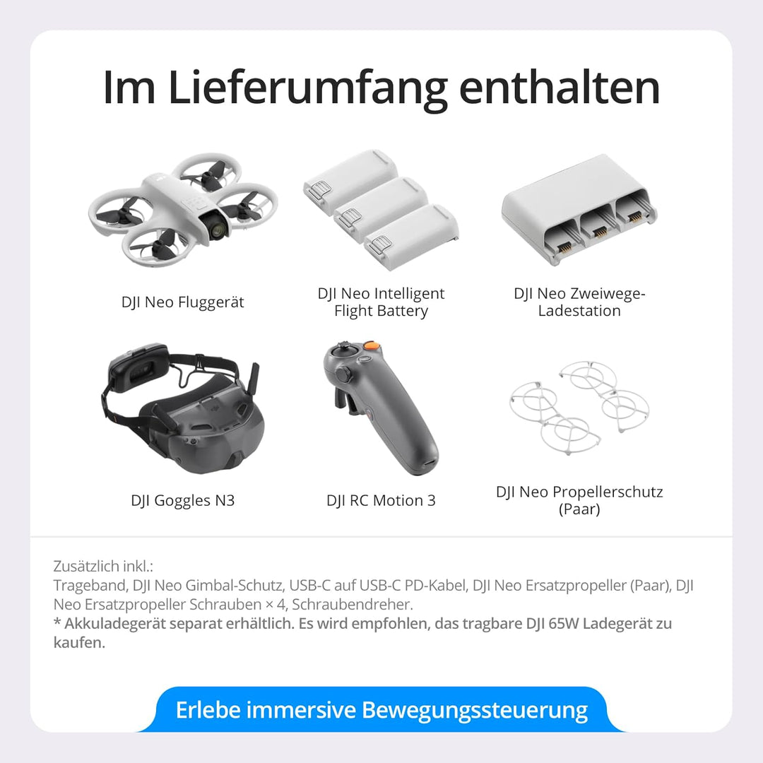 DJI Neo Motion Fly More Combo, Mini drohne mit 4K UHD-Kamera für Erwachsene, 135 g selbstfliegende D