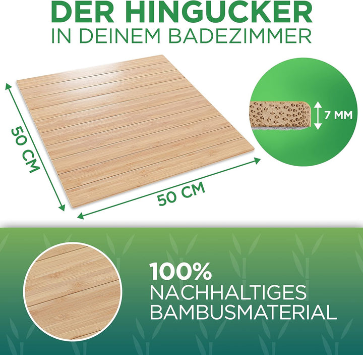 Green'n'Modern Toilettenmatte Bambus I Klomatte 50 x 50 cm WC Vorleger aus Holz I WC Matte Bambusbad