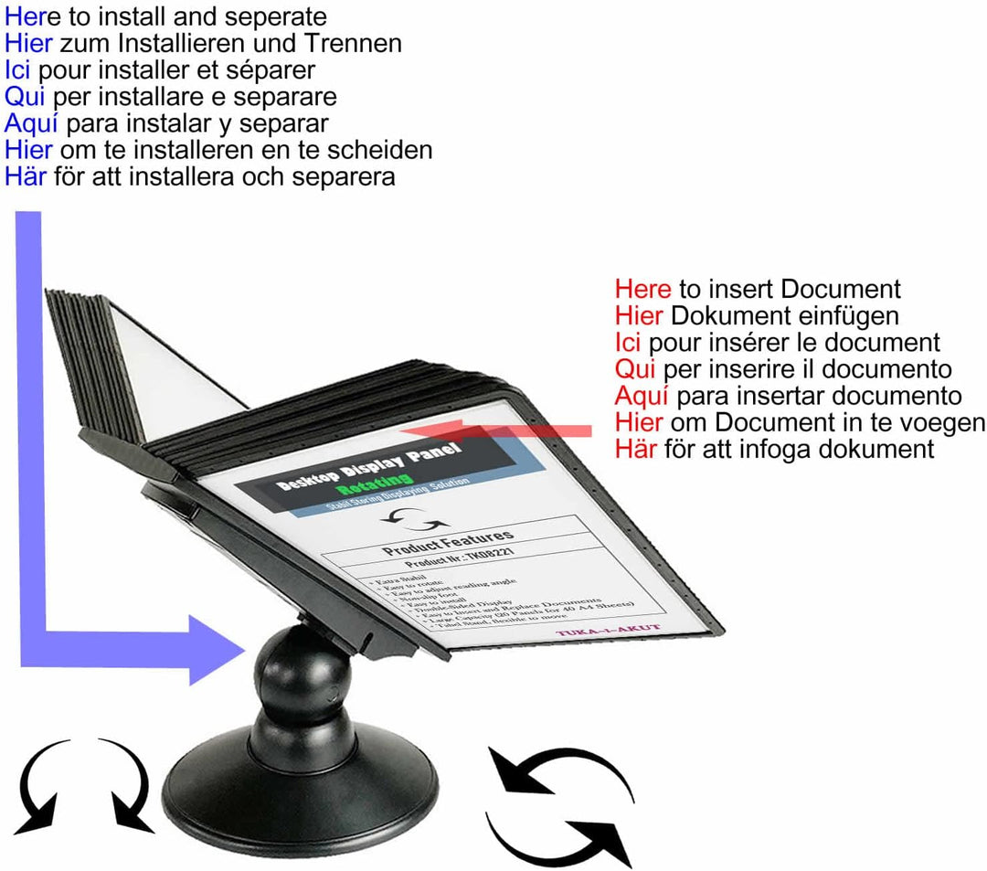 TUKA-i-AKUT 20 Sichttafeln Tisch-Sichttafel Aufsteller 360° Drehbar und Neigungswinkel Verstellbar,