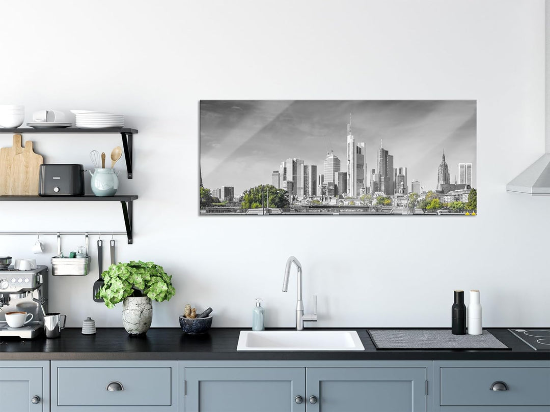 Glasbild Panorama | Wandbild aus Echtglas | Skyline von Frankfurt am Main | 100x40 cm | inkl. Aufhän