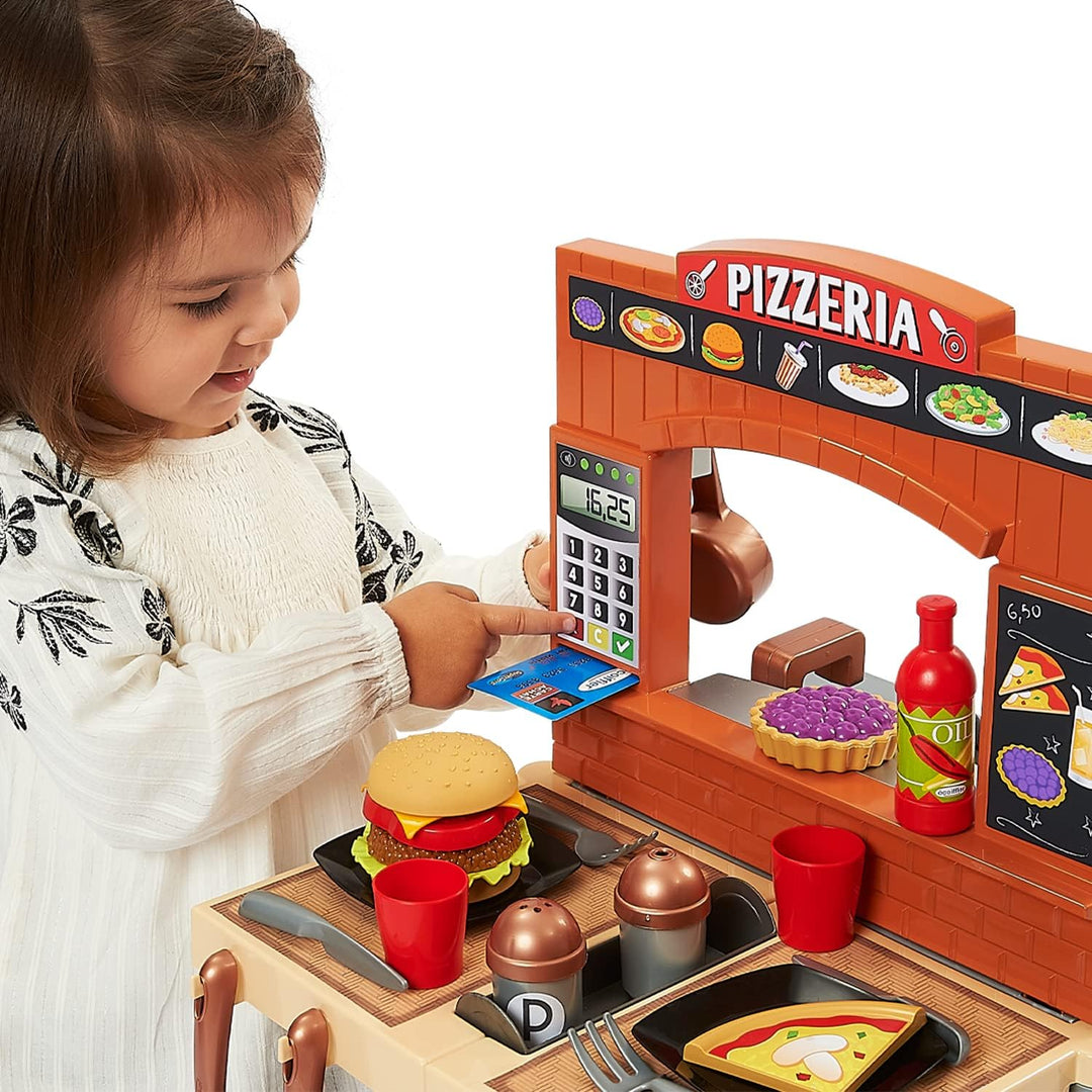 Ecoiffier – 2in1 Spielküche Pizzeria – variable Kinderküche mit Restaurant-Flair, inkl. Hocker, Küch