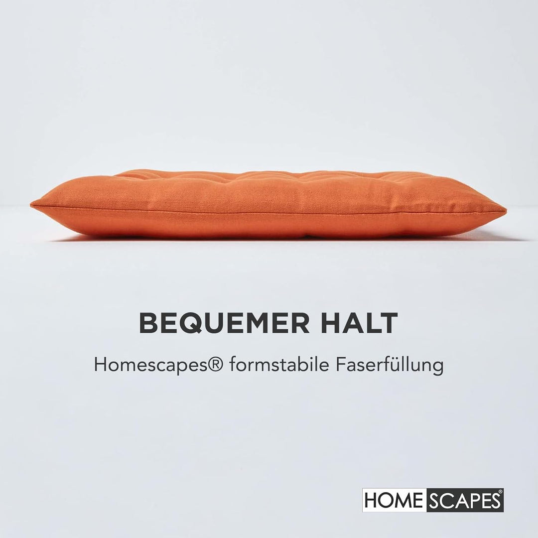 Homescapes 6er Set Stuhlkissen 40 x 40 cm, Terracotta-orange, Sitzkissen mit Bändern und Knopfversch