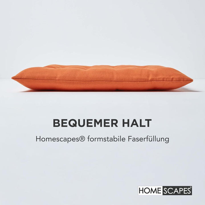 Homescapes 4er Set Stuhlkissen 40 x 40 cm, Terracotta-orange, Sitzkissen mit Bändern und Knopfversch
