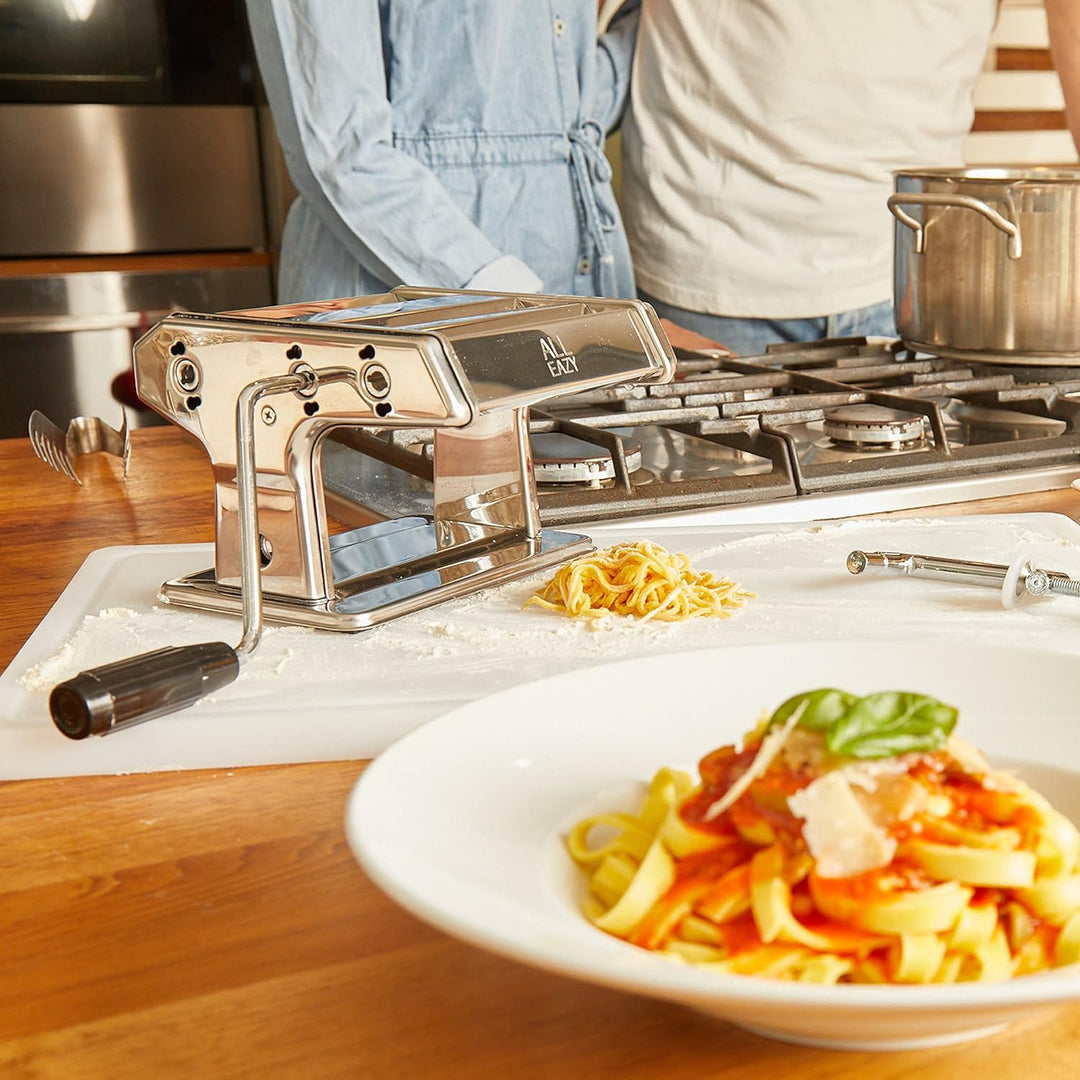 ALL EAZY HOME & KITCHEN Nudelmaschine manuell aus Edelstahl • Pasta Maker 3-in-1 für Nudeln und Teig