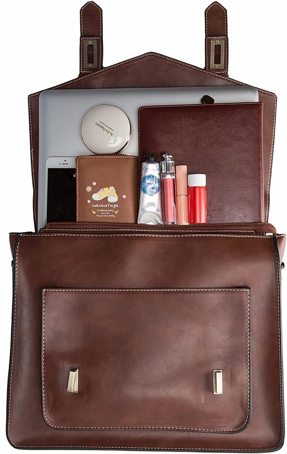 ECOSUSI Umhängetasche Damen Vintage Laptoptasche 14.7" Schultertaschen Arbeitstasche Handtasche Brau