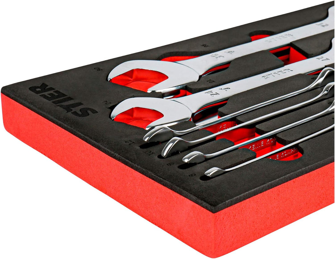 STIER Doppelmaulschlüssel-Satz SW 6-32 mm 12-teilig in Weichschaumeinlage (EVA), Maulschlüssel - Set