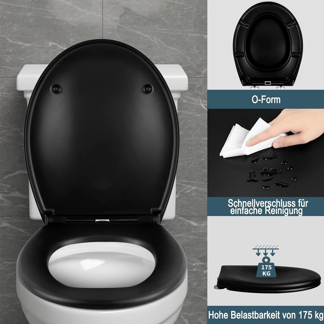 WOLTU Premium Toilettendeckel Matt-schwarz,WC Sitz mit Absenkautomatik Oval,Klodeckel Softclose,Quic