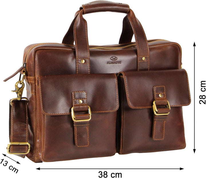 ALMADIH ® Aktentasche JOEY Premium Rindsleder mit gepolstertem Laptopfach Leder Herren Tasche viele