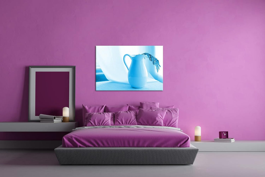 deyoli Stillleben einer weissen Vase Format 80x60 Effekt: Monocrome Blau als Leinwandbild, Motiv fer
